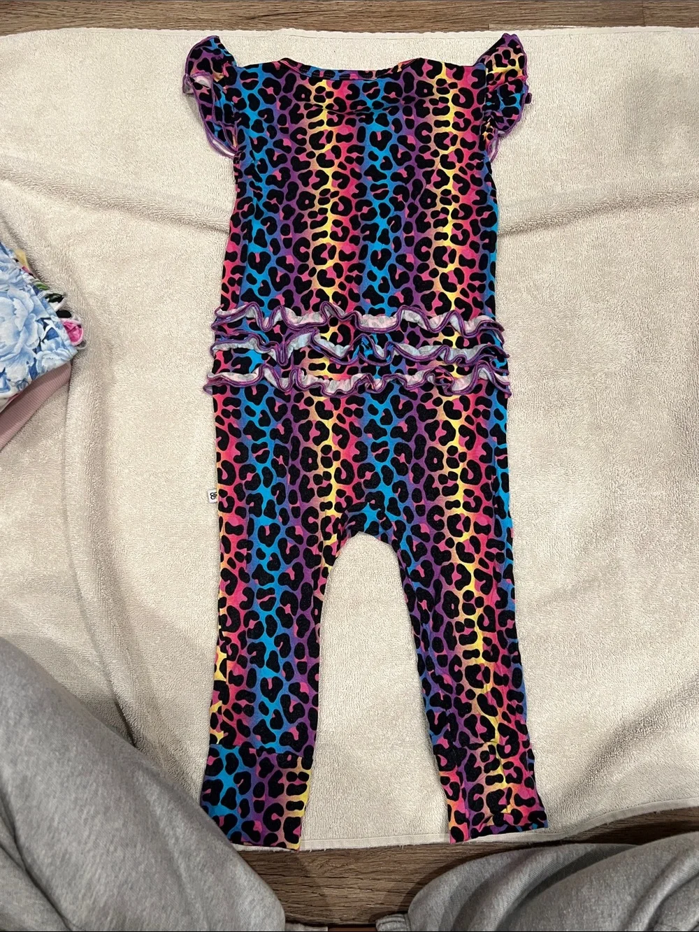 Ruffle-Sleeve Rainbow Leopard One-Piece for Kids